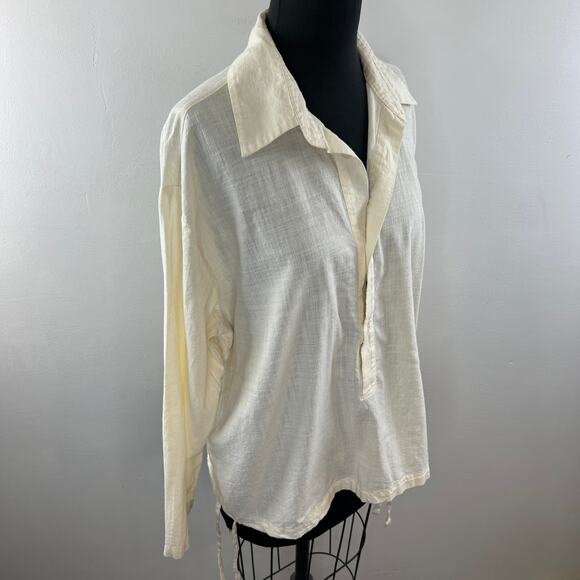 ZARA '23 Summer Wardrobe Off White Top Collared Long Sleeve Button Front L Large - Picture 4 of 6
